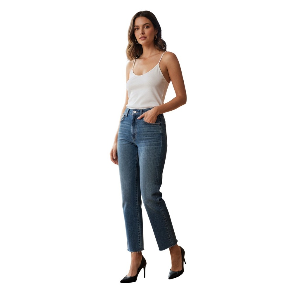 Hudson Kass Stella High Rise Straight Leg Jeans Light Wash Raw Hem 26x27 USA